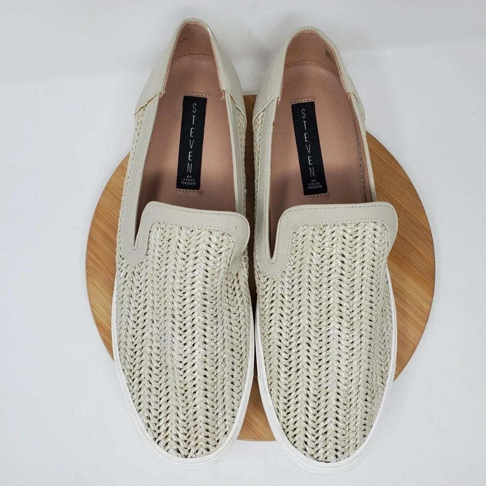 Steven by Steve Madden Katia Womens 10 Sneakers Beige Raffia Slip On Loafer Shoe